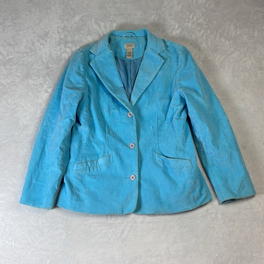 L.L. Bean Women's Blazer Blue Size 10 Corduroy Stretch Button Up Jacket
